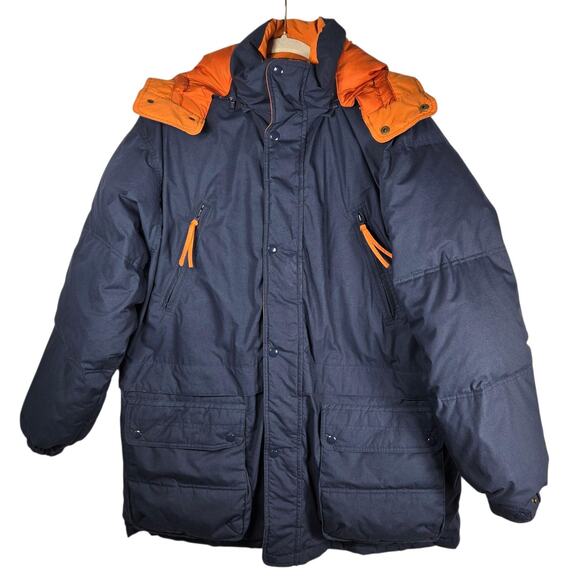 Company Store Northwoods Downwear Jacket Mens XL Navy Down Parka Hooded Winter - Picture 1 of 14